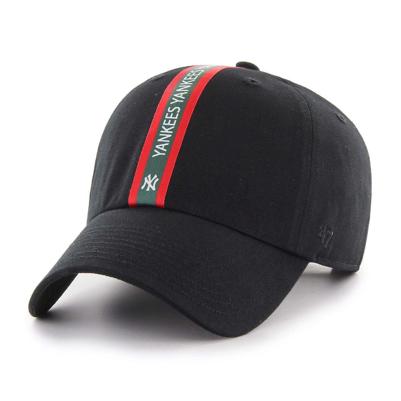 Mens 47 Brand NY Yankees Triple Stripe Clean Up Strapback - Black/Green/Red