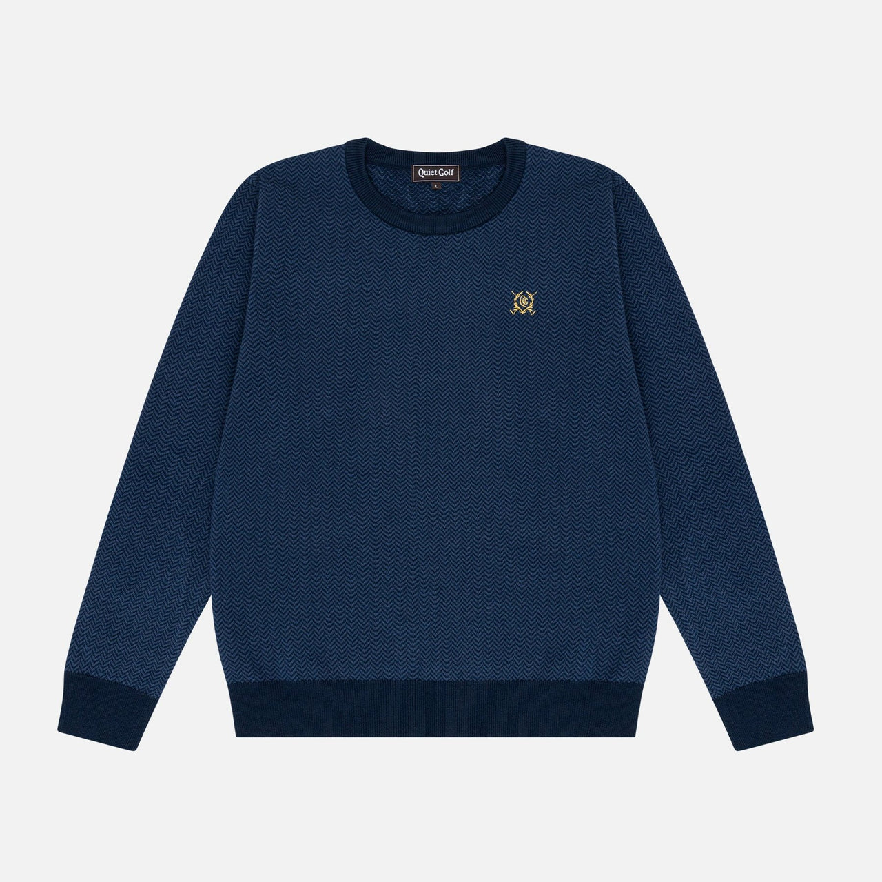 Quiet Golf Crest Herringbone Sweater - Navy