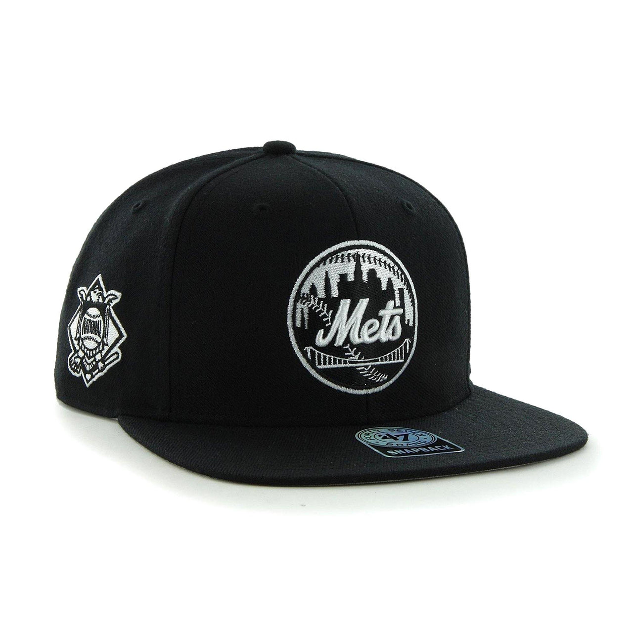 Mens 47 Brand NY Mets Sure Shot Snapback - Black/White