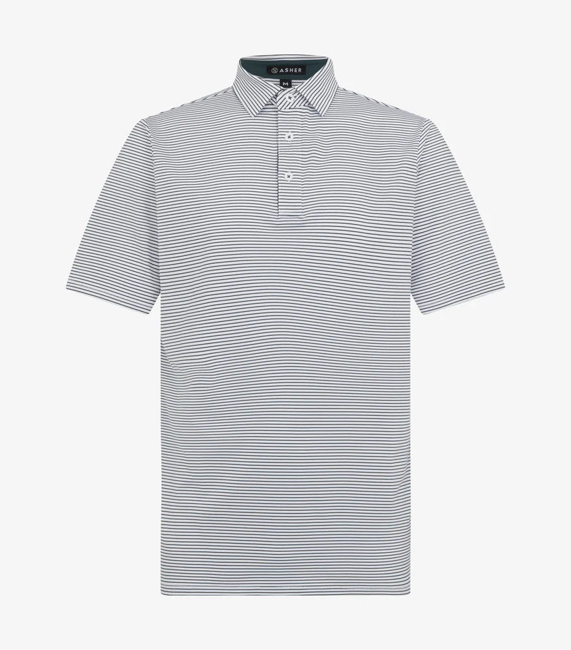 Asher Golf Track Stripe Polo - Flint Steel